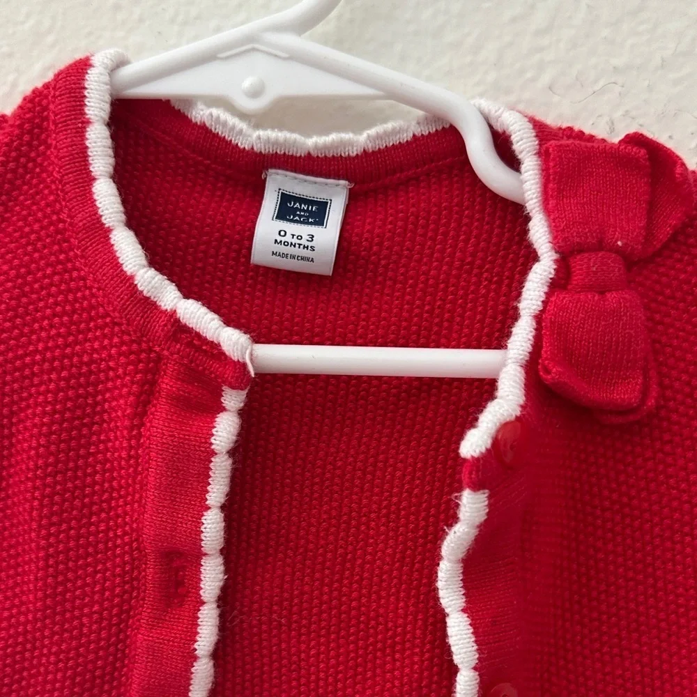 Janie and Jack Red Cardigan with White Accents